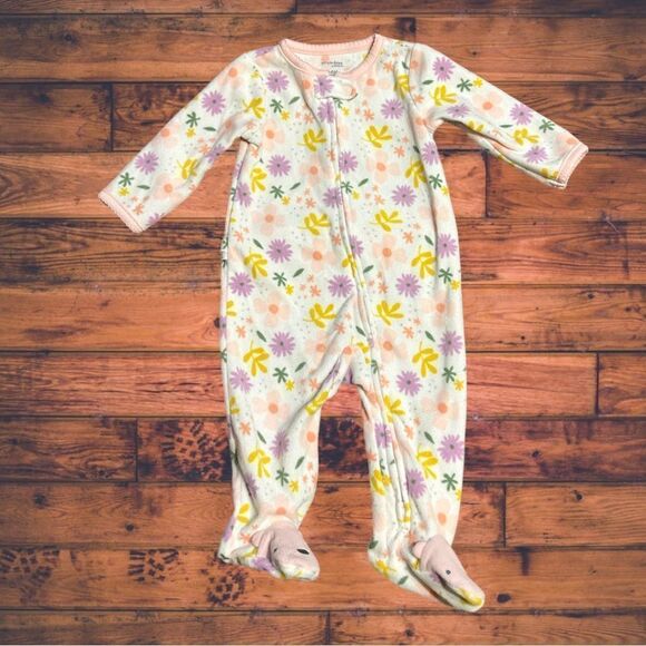 5 for $25🔥3-6 Months Simple Joy by Carter's Floral Fleece Footsie Pajamas - Picture 1 of 5